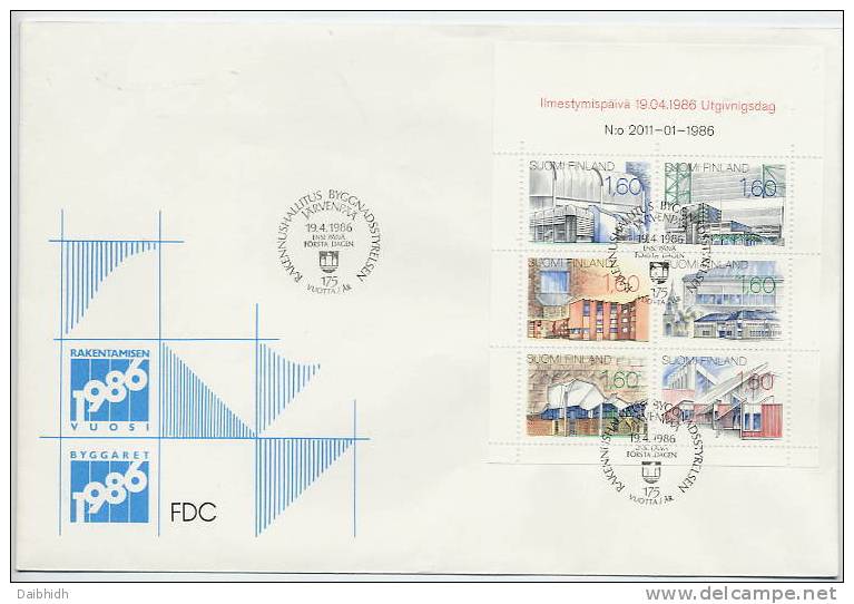 FINLAND 1986 Architecture Booklet Pane. On FDC.  Michel 987-92 - FDC