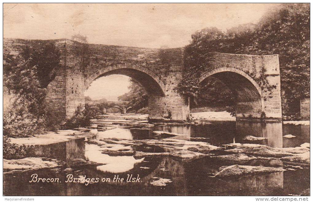 BRECON - South Wales. Bridges On The Usk. Voyagée 1920. F. Frith & Co. Post Card Frith's Series N° 44730 - Breconshire