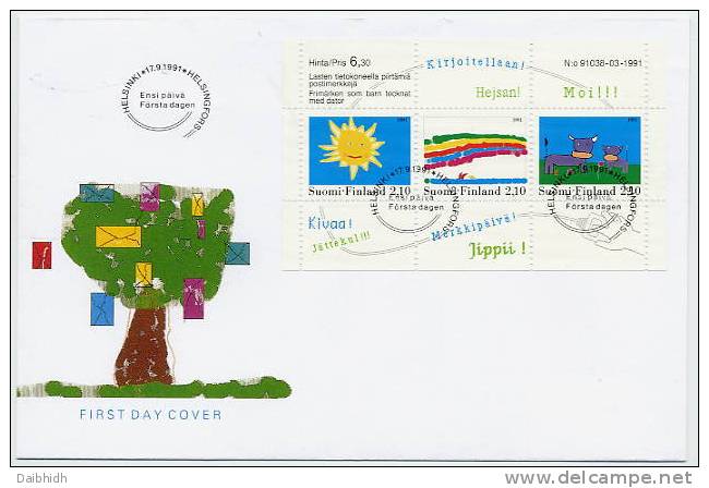 FINLAND 1991 Children's Paintings Block On FDC.  Michel Block 7 - FDC