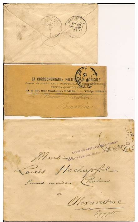 POSTE MARITIME,les Naufrages ,3 Lettres: Naufrage Du Caire,du Liban, Et De La Russie, Présentées Sur Feuille D´expo - Poste Maritime