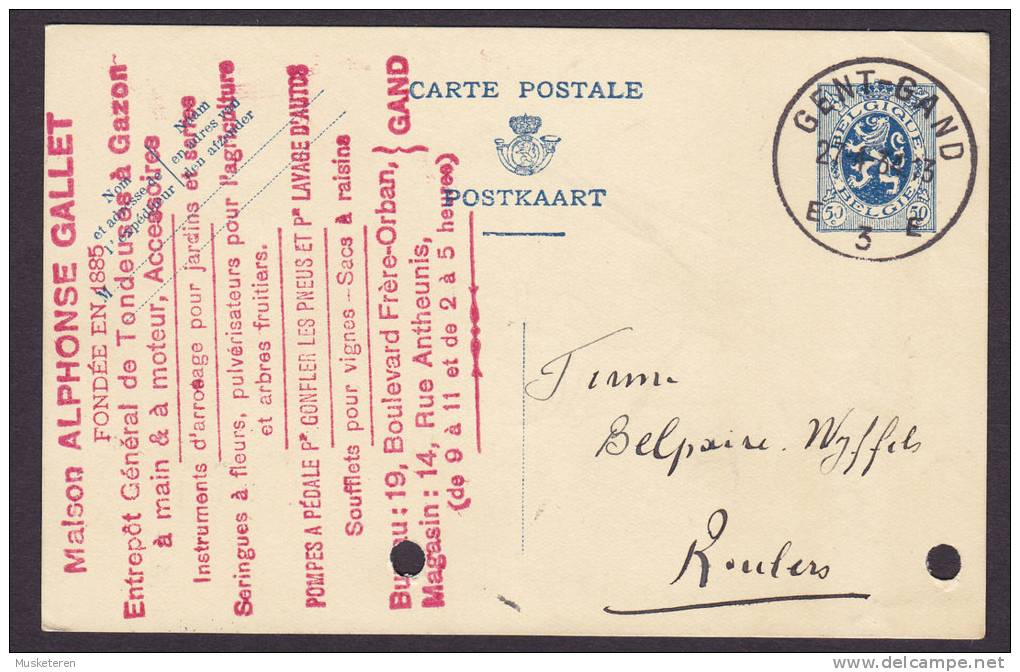 Belgium Postal Stationery Ganzsache Entier ALPHONSE GALLET Deluxe GENT - GAND 1934 To ROULENS (2 Scans) - Postkarten 1909-1934