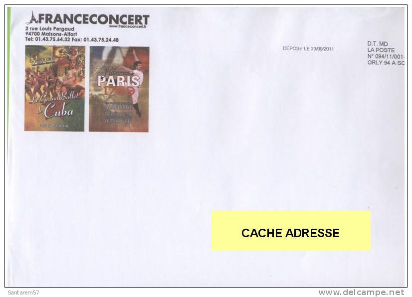 Enveloppe Envelope FRANCE CONCERT 23/09/2011 FRANCE - Covers & Documents