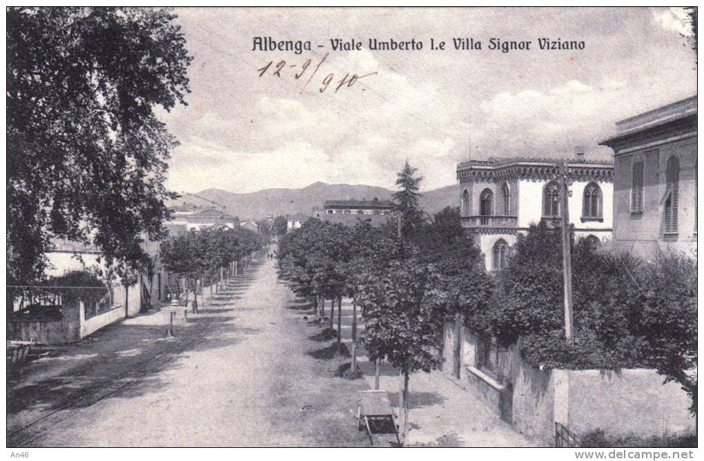 ALBENGA SAVONA LIGURIA VIALE UMBERTO I VILLA SIGNOR VIZIANO VG 1910 X VALENZA AUTENTIQUE ORIGINALE D´EPOCA 100% - Savona