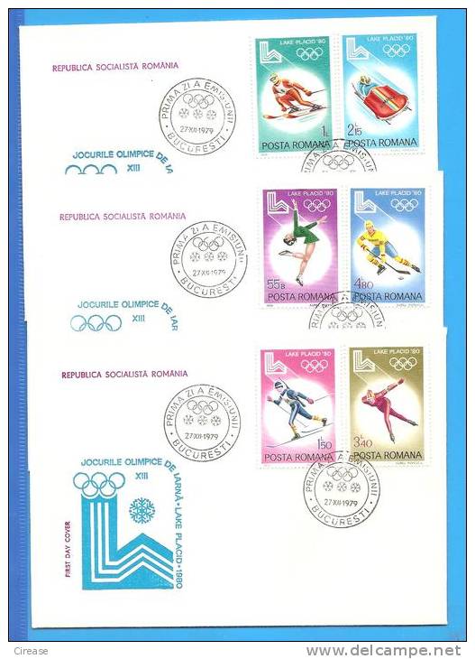 Winter Olympics Lake Placid 1980. Romania FDC 3X First Day Cover - Hiver 1980: Lake Placid