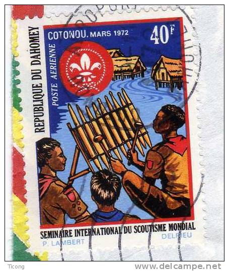 THEME SCOUTISME - LETTRE DU DAHOMEY SEMINAIRE INTERNATIONAL DU SCOUTISME MONDIAL  1972 - MUSIQUE, INSIGNE, SCOUTS - Pfadfinder-Bewegung