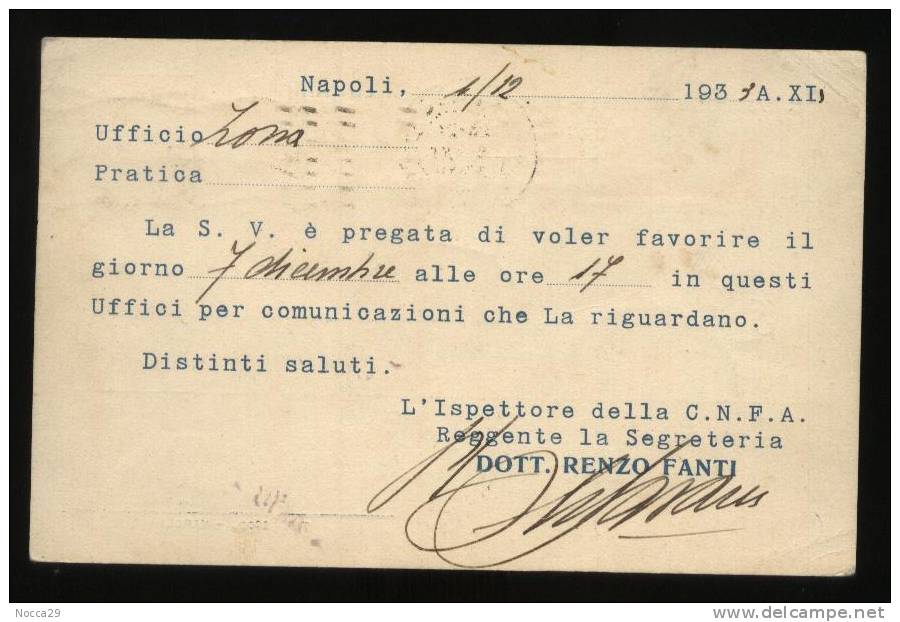 NAPOLI 1933 FEDERAZIONE PROVINCIALE FASCISTA AGRICOLTURA (INT54) - Other & Unclassified