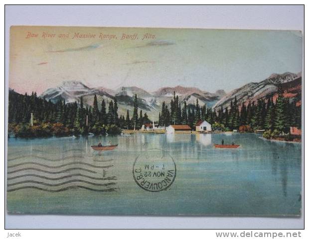 Banff, Alberta Bow River And Massive Range  1908 Old Postcard  Year 2 Scan - Banff