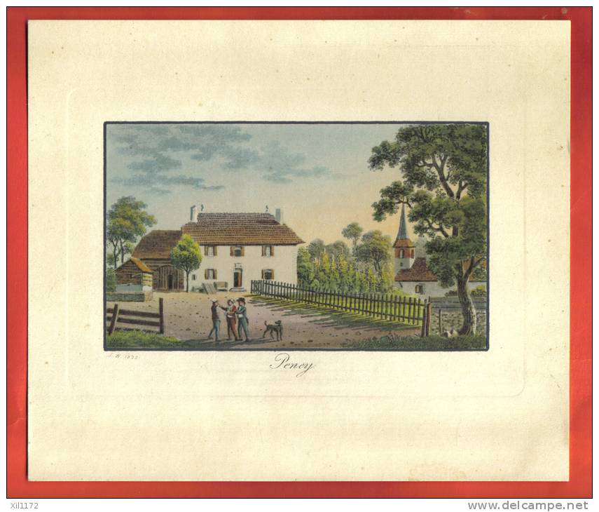 AA02 Ancienne Reproduction De Gravure Weiss 1829, Commune De Peney,Canton De Vaud, Suisse. - Estampes & Gravures