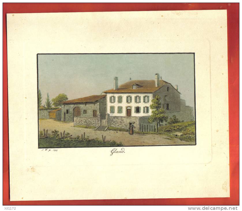 AA13 Ancienne Reproduction De Gravure Weiss 1829,Commune De Gland, Canton De Vaud, Suisse. - Estampes & Gravures