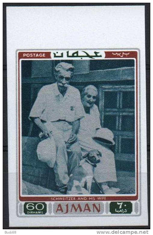 AJMAN Mi 804B ** MNH Non Dentelé Imperforated  Albert SCHWEITZER Avec Son épouse Lambaréné Kaysersberg Gabon Orgue Nobel - Albert Schweitzer