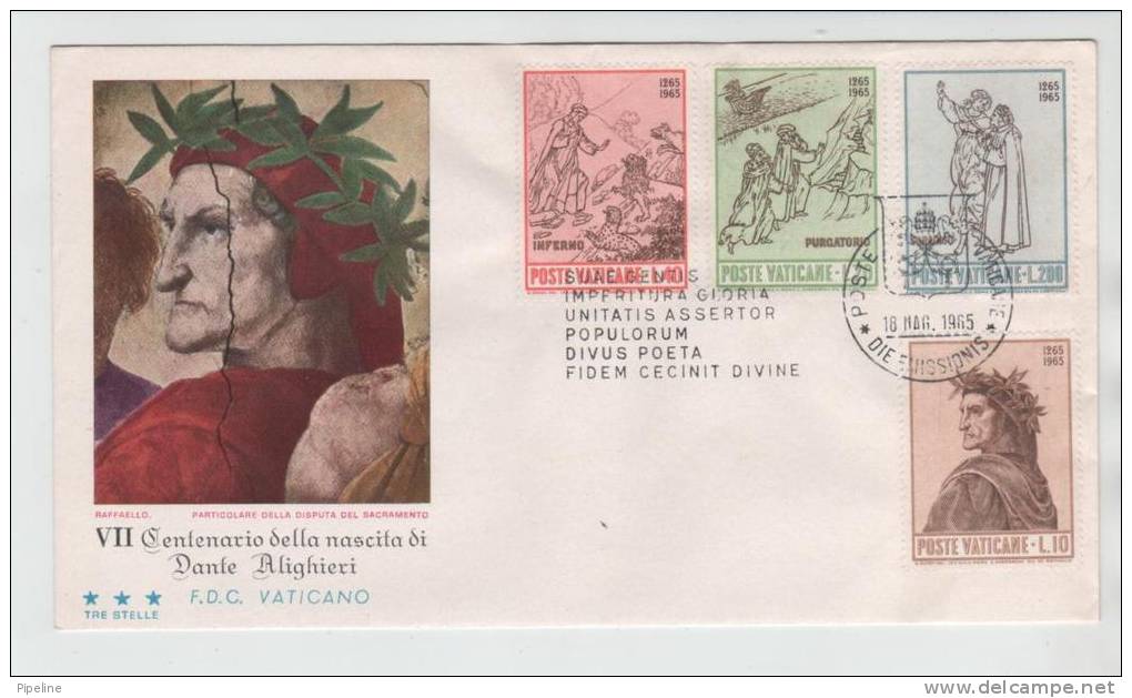 Vatican FDC1965 Dante Alighieri Complete Set Of 4 With Cachet - Covers & Documents