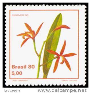 BRAZIL #1712   ORCHID - Laelia Cinnabarina  - 1980 - Unused Stamps