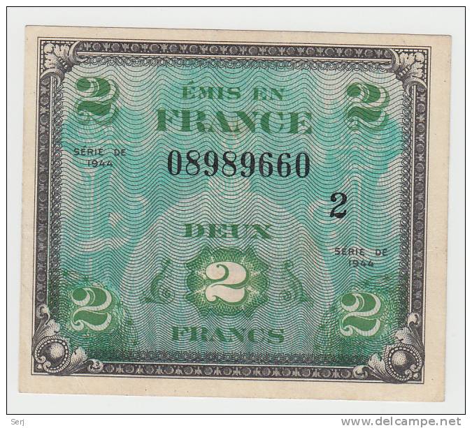 France 2 Francs 1944 VF++ CRISP Banknote P 114b 114 B - 1944 Vlag/Frankrijk