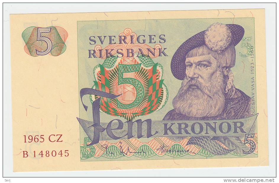 Sweden 5 Kronor 1965 XF++ CRISP Banknote P 51a  51 A - Suède