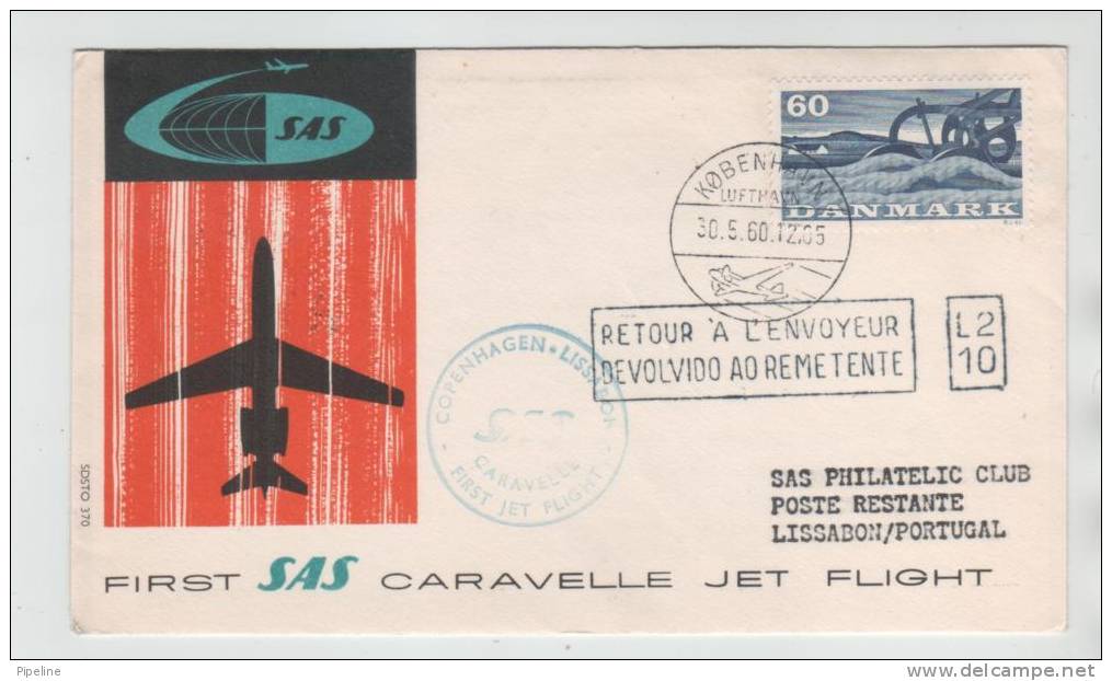 Denmark First SAS Caravelle Jet Flight Copenhagen - Lissabon 30-5-1960 - Lettres & Documents