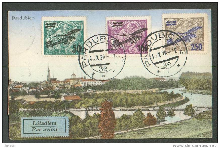CZECHOSLOVAKIA, REGISTERED AIR MAIL PARDUBICE 2 TO ESTONIA, 1928 POSTCARD - Luchtpost