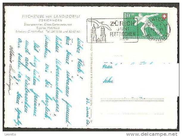 Fischstube Vom Landi-Dörfli Zürichhorn Briefmarke ! 1950 - Zürich