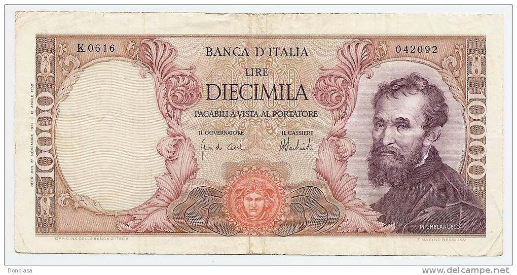 10.000 Lire Michelangelo 27/11/1973 - 10.000 Lire