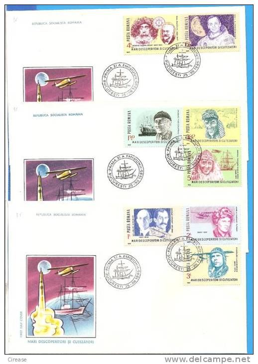 Explorers, Pioneers Of Aviation 1985. Romania FDC 3X First Day Cover - Onderzoekers