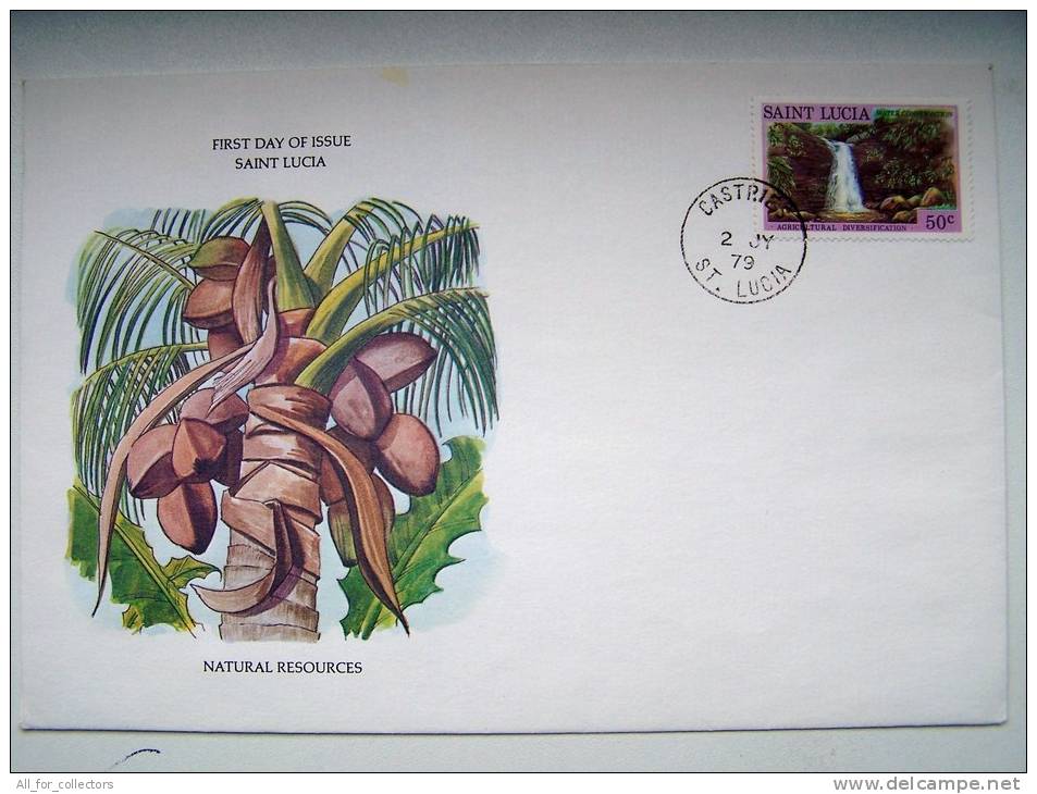 Saint Lucia FDC Natural Resouces 1979 Waterfall Cascade Wasserfall Tree - St.Lucia (1979-...)