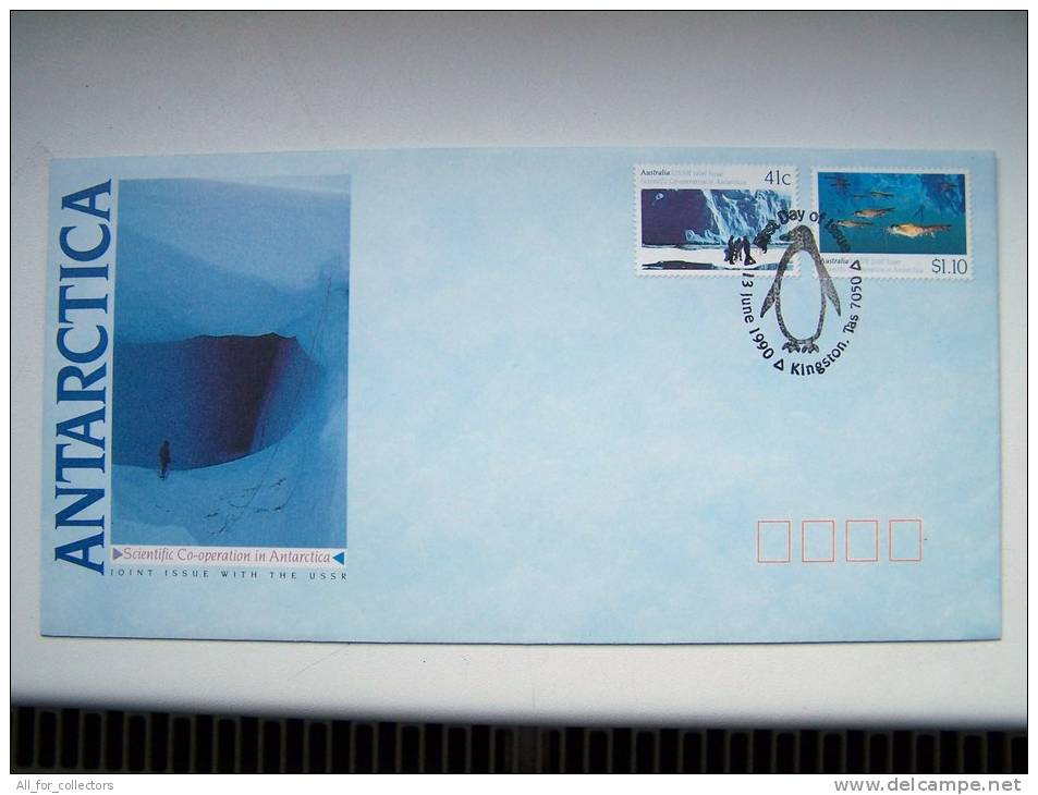 Pinguin Penguin Cancel AUSTRALIA Joint Issue With USSR 2 Stamps FDC 1990 Antarctica - Pingouins & Manchots