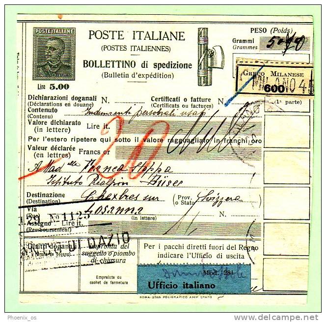 ITALY - Milano 45 ( Greco Milanese ), Packagecard, Year 1929, No Stamps, Via Domodossola, Ufficio Italiano - Zonder Portkosten