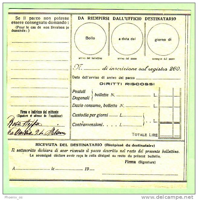 ITALY - Milano 45 ( Greco Milanese ), Packagecard, Year 1929, No Stamps, Via Domodossola, Ufficio Italiano - Franchigia