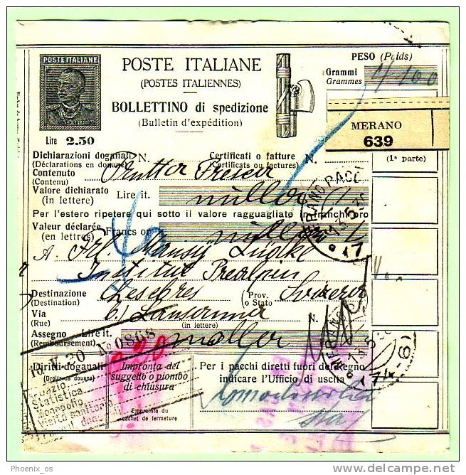 ITALY - Merano 639, Packagecard, Year 1930, No Stamps, Via Domodossola - Franchise