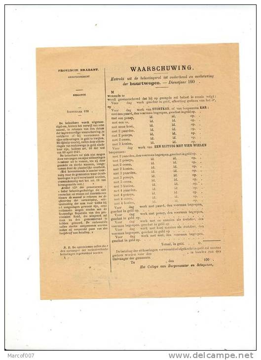 REBECQ -ROGNON -  AVERTISSEMENT BILINGUE - POUR L ENTRETIEN DE LA VOIRIE 1907 - Decreti & Leggi