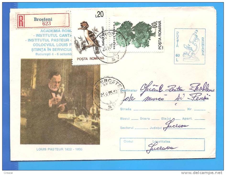 Luis Pasteur. Microscope. ROMANIA Stationery Cover 1995. - Louis Pasteur
