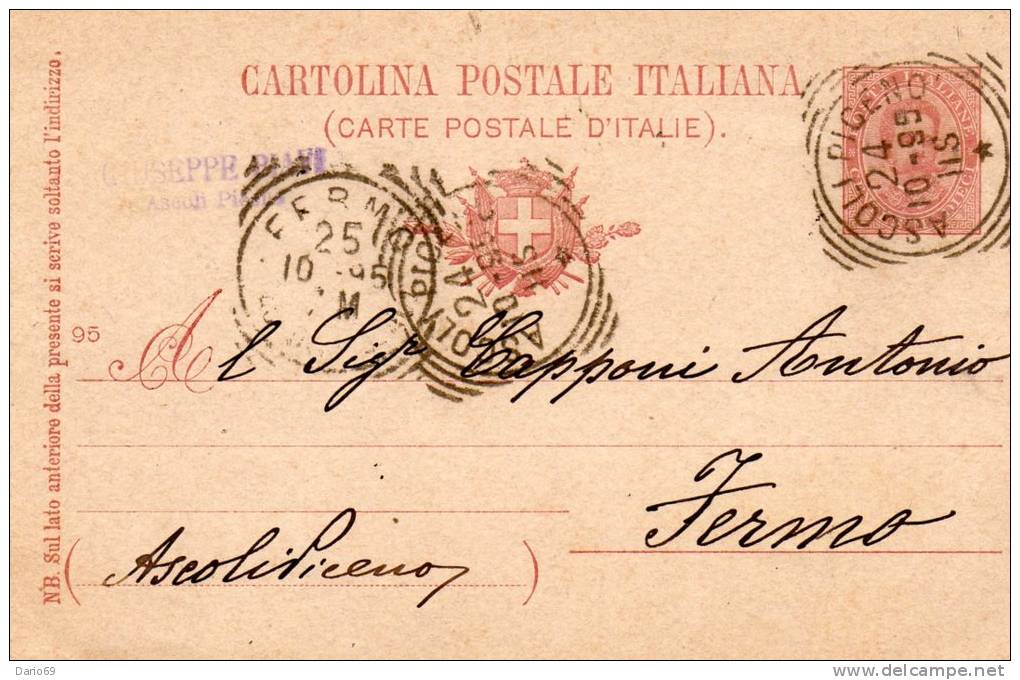 1895   Cartolina  Con Annullo Ascoli Piceno - Postwaardestukken