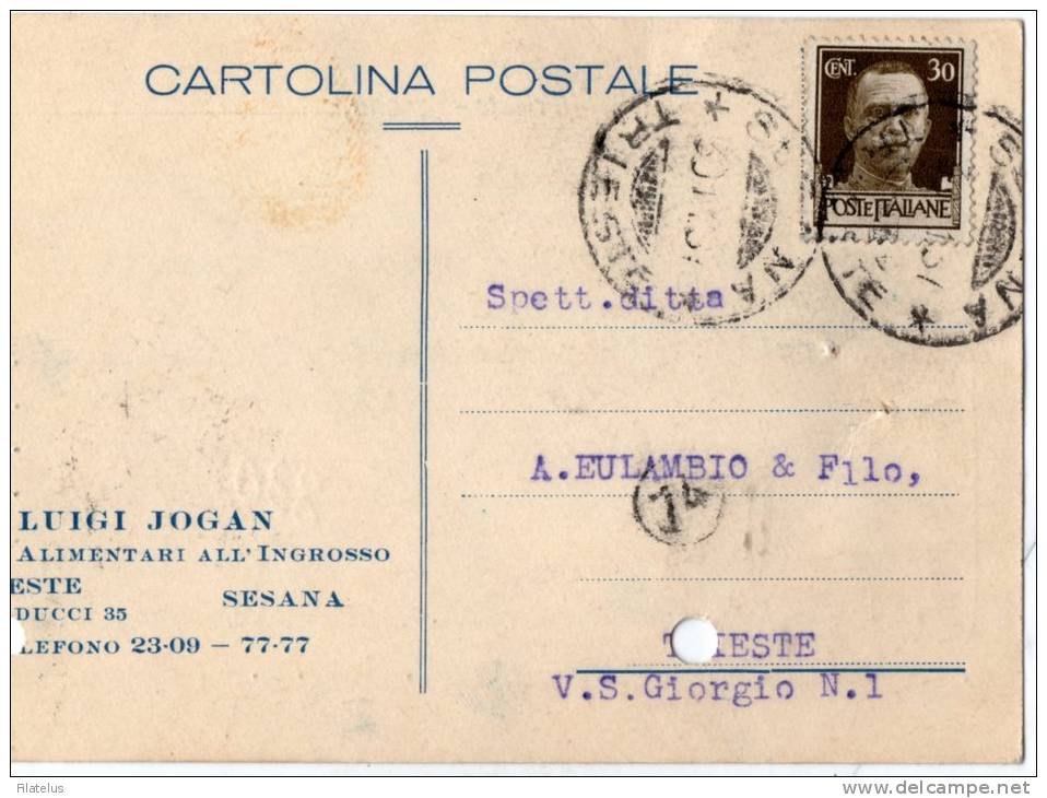 CARTOLINA POSTALE PUBBLICITARIA-JOGAN- GENERI ALIMENTARI ALL'INGROSSO-TRIESTE-SESANA - Storia Postale