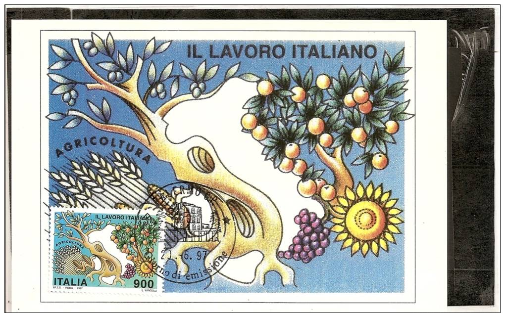 ITALIA - ITALY - MAXICARD -  MAXIMUM  - FDC 1997  IL LAVORO ITALIANO GIORNO DI EMISSIONE - Cartoline Maximum