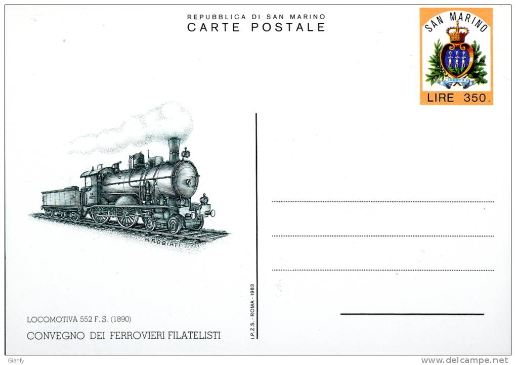 INTERO POSTALE SAN MARINO FERROVIERI 1983 L 350 - Interi Postali