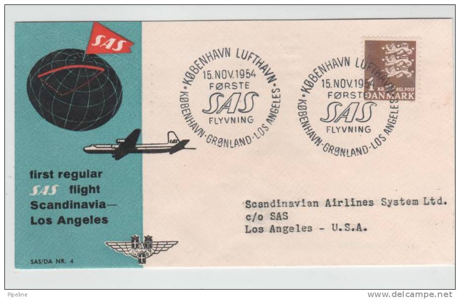 Denmark First SAS Flight Copenhagen - Greenland - Los Angeles 15-11-1954 - Covers & Documents
