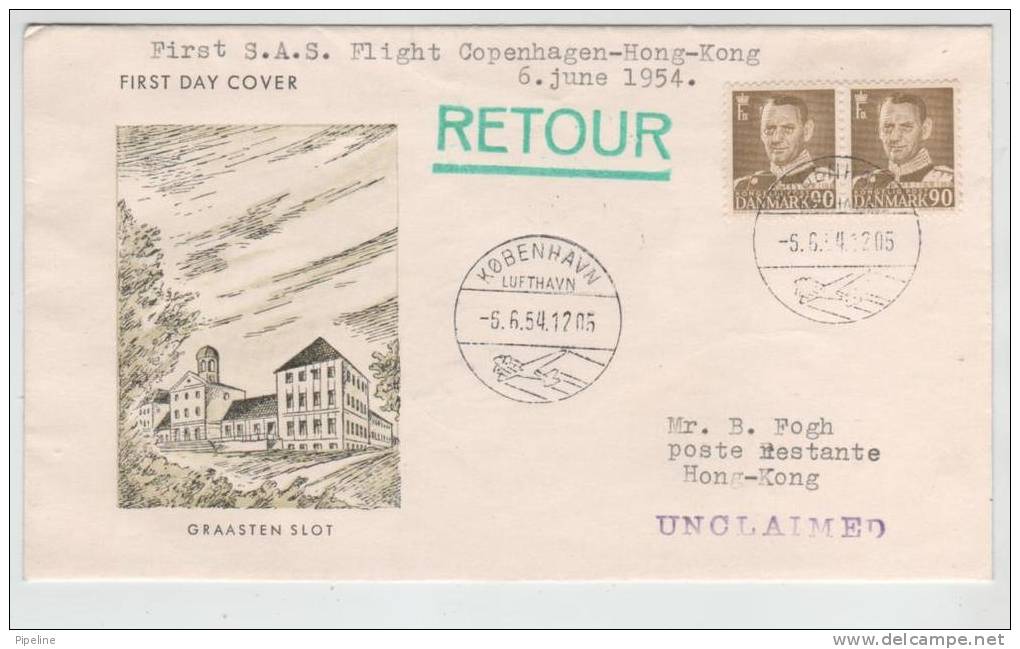 Denmark First SAS Flight Copenhagen - Hong Kong 5-6-1954 - Brieven En Documenten