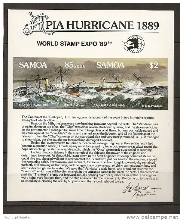 Samoa 1989 N° BF 47 ** Exposition Philatelique, Bateaux, Ouragan, Navires - Samoa (Staat)