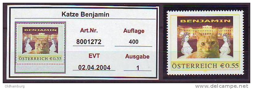 047: Personalisierte Briefmarke Aus Österreich Katze Benjamin - Timbres Personnalisés
