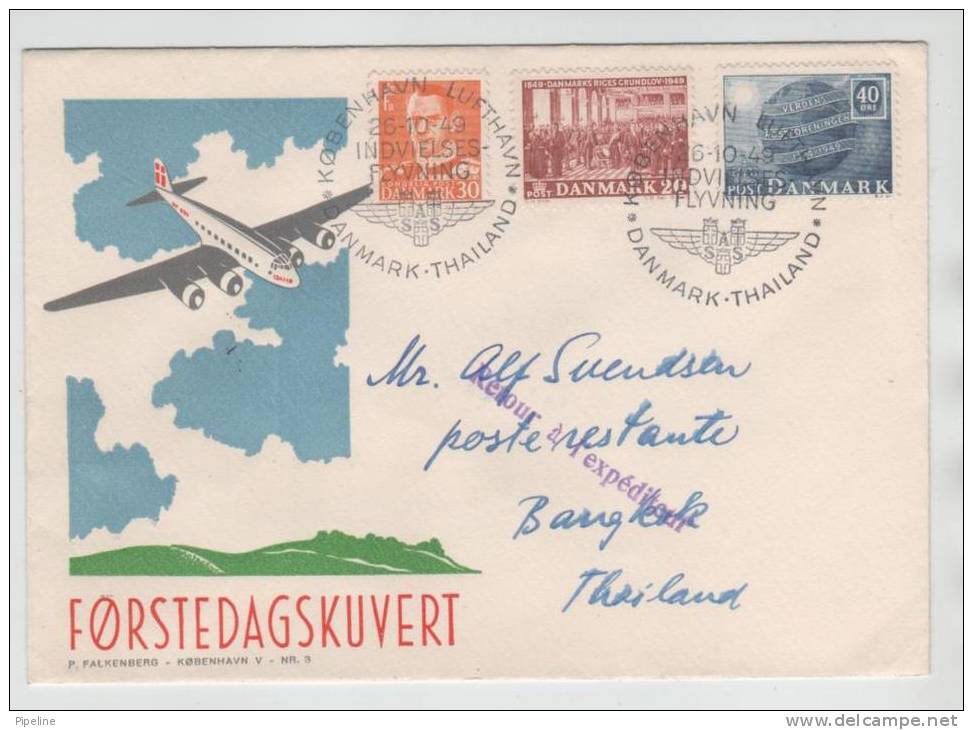 Denmark First SAS Flight Copenhagen -Thailand 26-10-1949 - Brieven En Documenten