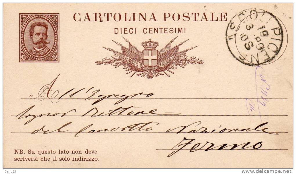 1880   Cartolina  Con Annullo  Ascoli - Stamped Stationery