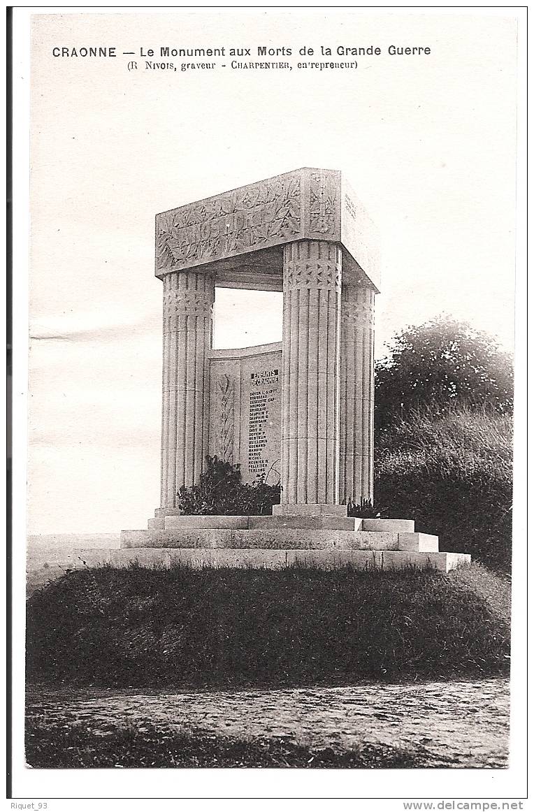 CRAONNE - Le  Monument Aux Morts De La Grande Guerre - Craonne