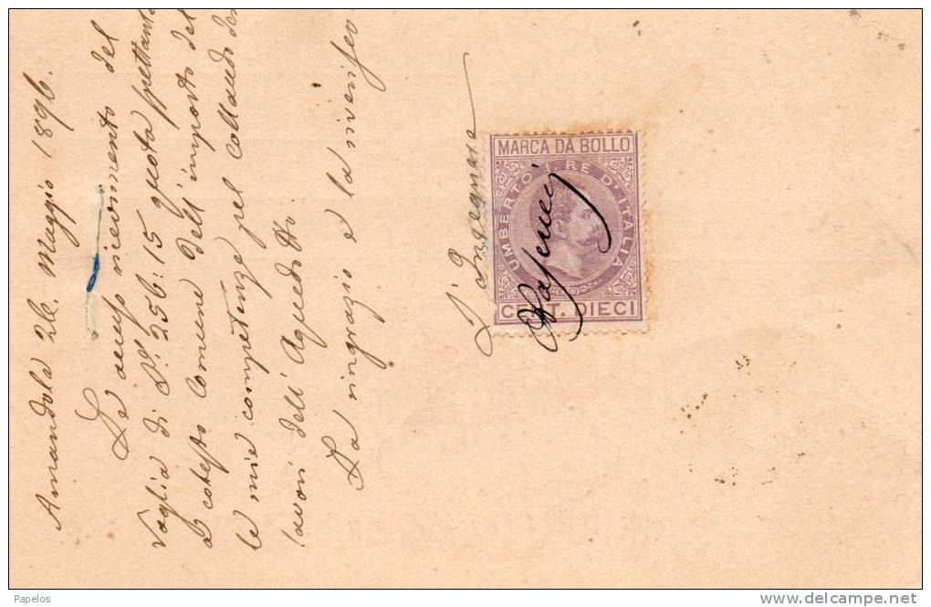 1896 Cartolina  Con Annullo Amandola Ascoli + Marca Da Bollo - Entero Postal