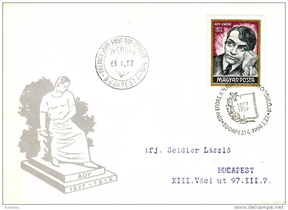 HUNGARY - 1969. FDC - Lyric Poet Endre Ady Mi:2474. - FDC