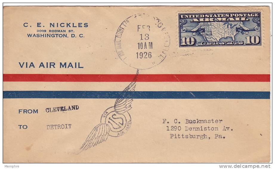 1926 Scott C7 FDC  And First Flight On Nickles Corner Card  First Contract Air Mail Service  Backstamp - 1851-1940