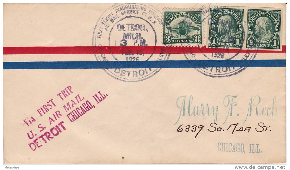 1926  First Contract Air Mail Service Detroit - Chicago CAM 6  Sc C4 + 2 Imperf 575 - 1c. 1918-1940 Covers