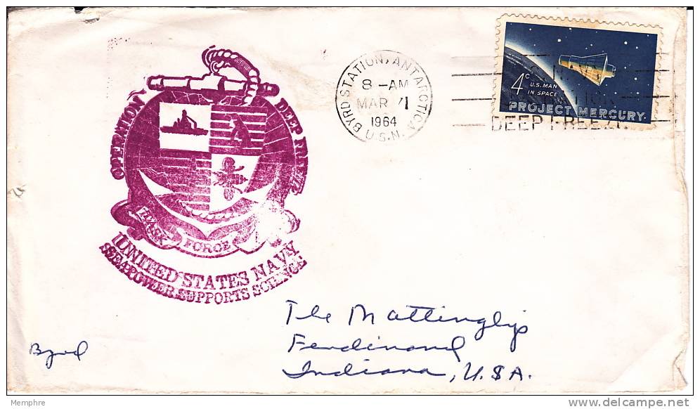 1964  Cover From Byrd  US Navy Station Antarctic  Operation «Deep Freeze» - Research Stations