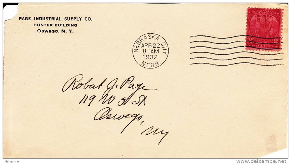 1932  Arbor Day  Sc 717  Nebraska City Cancel - Front Only - 1851-1940