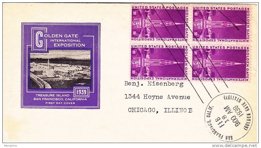 1939  Golden Gate International Ex.  Sc 852 Block Of 4  Henry Ioor Cachet - 1851-1940