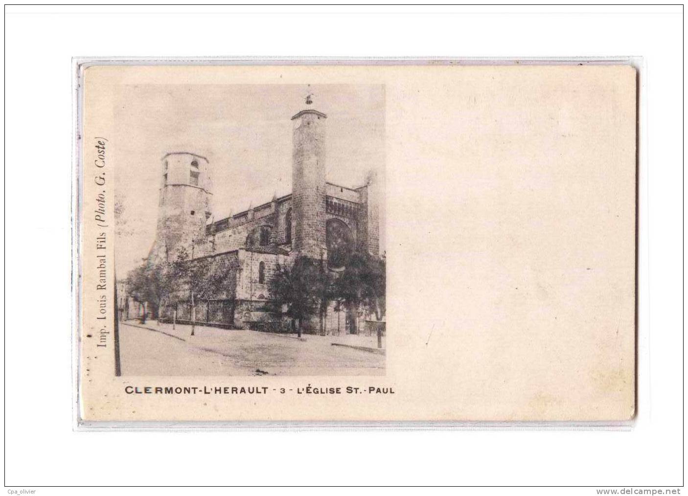 34 CLERMONT HERAULT Eglise St Paul, Ed Rambal 3, Dos 1900 - Clermont L'Hérault