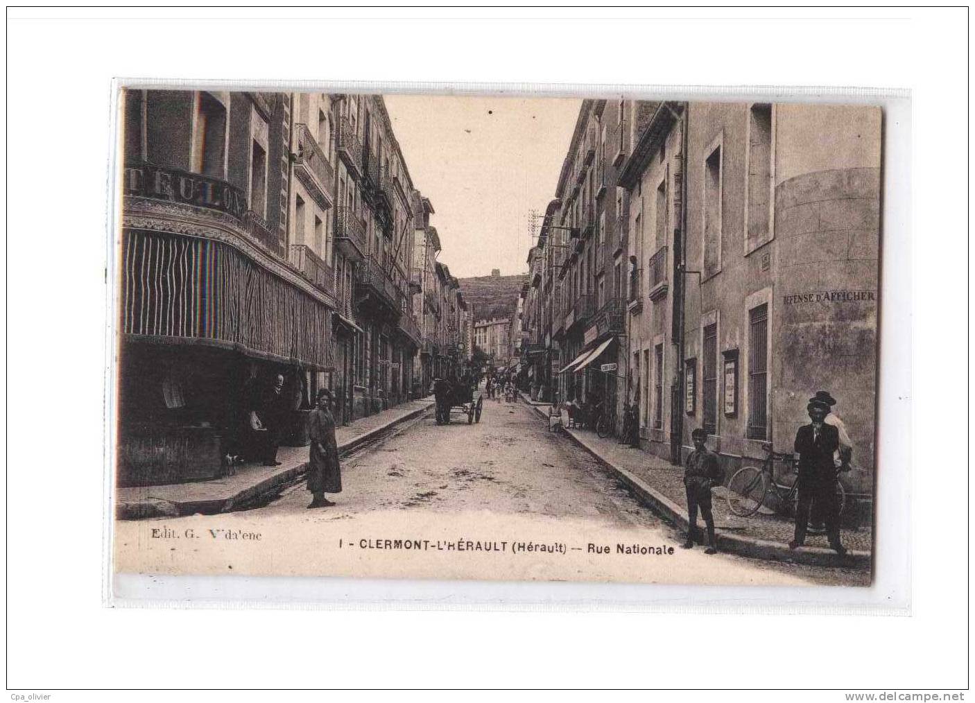 34 CLERMONT HERAULT Rue Nationale, Animée, Commerces, Ed Vidalenc 1, 1920 - Clermont L'Hérault